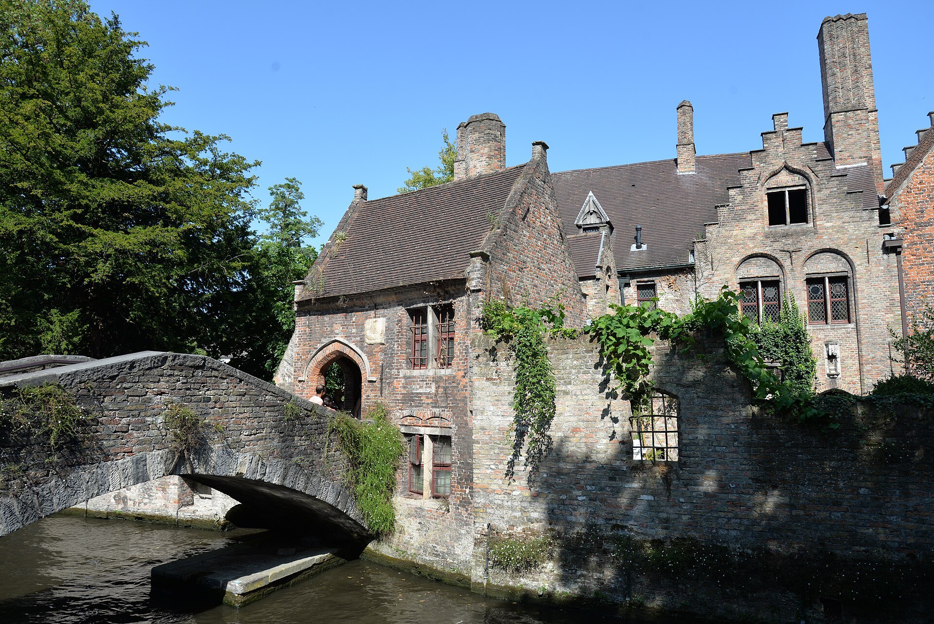 The Bonifacius footbridge crossing a quiet arm of the canal below old brick houses