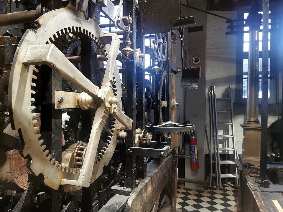 The gearwork of the clock mechanism in the Belfry