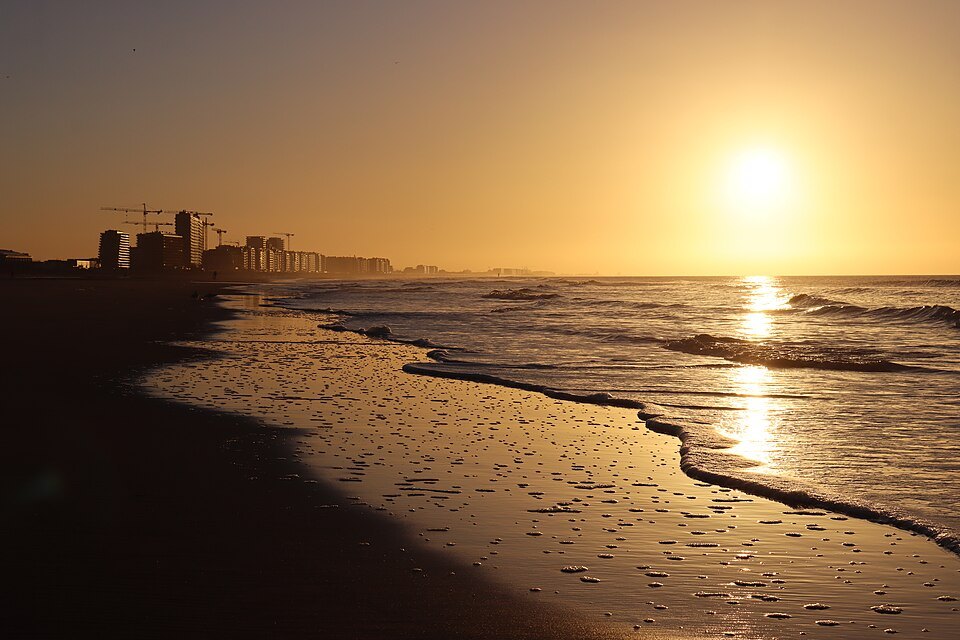Sunset over the beach at Ostend