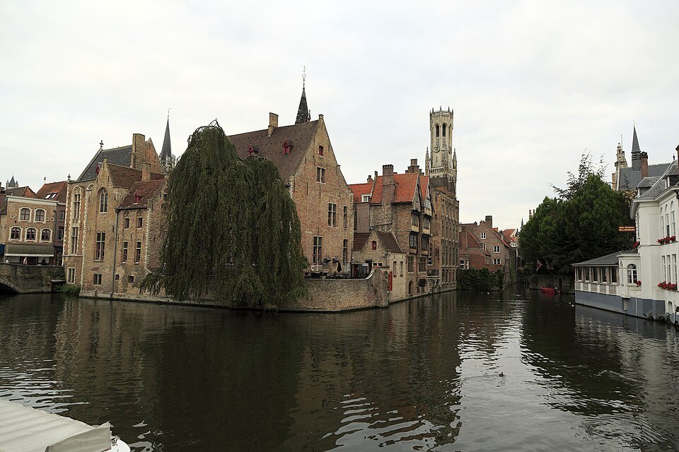 The Rozenhoedkaai and the Belfry beyond the willow