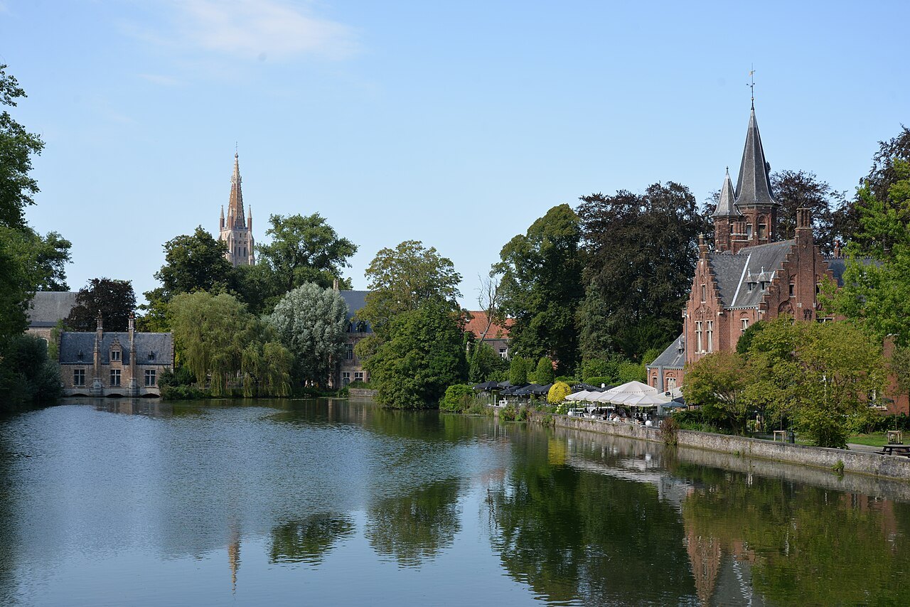 The Minnewater, with the spire of Our Lady beyond the trees