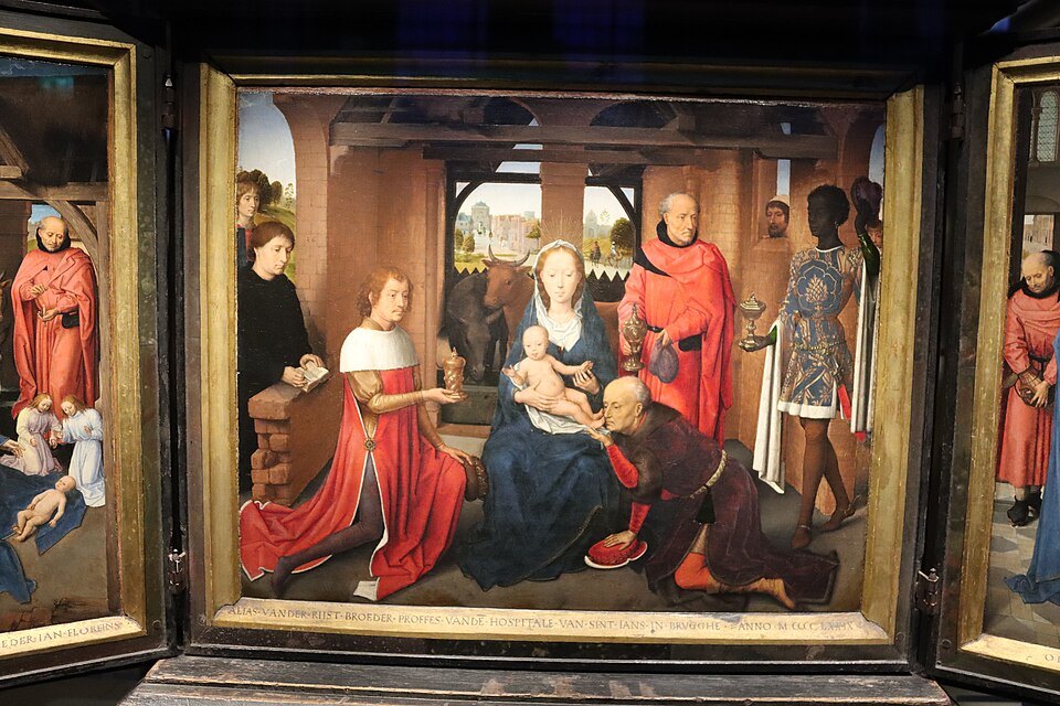 A Memling altarpiece in its frame in the museum