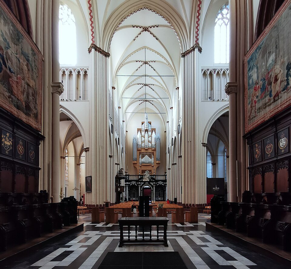 The nave seen from the choir, the organ at the far end