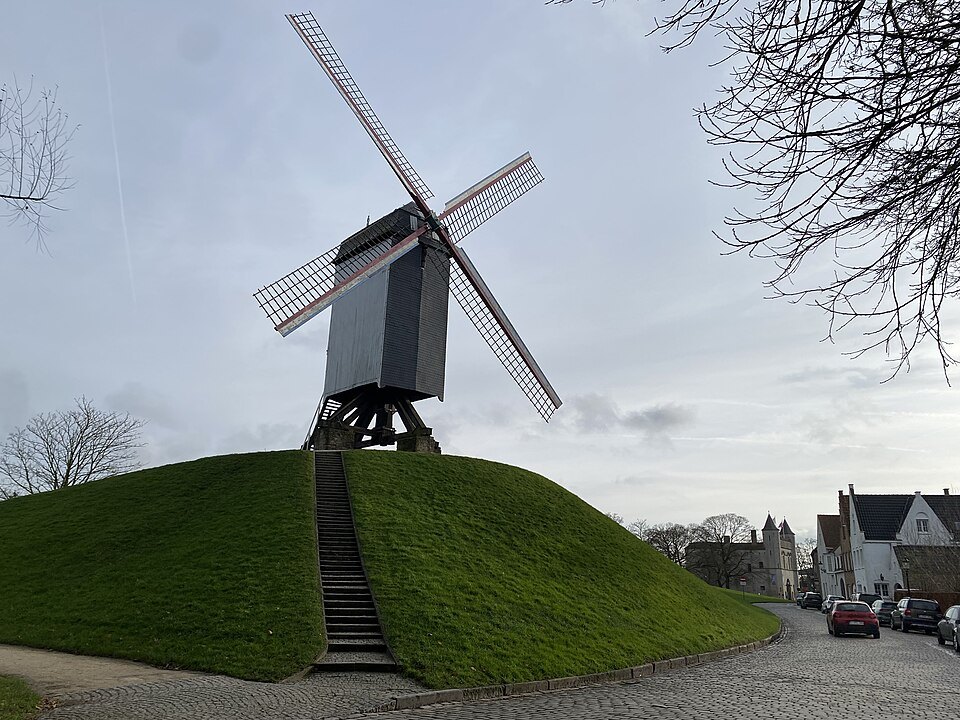 Bonne Chiere mill on its mound, steps climbing to the base
