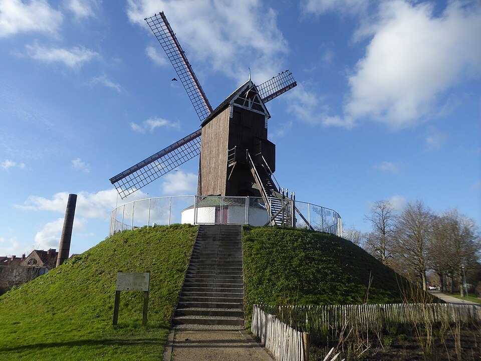 A mill on the rampart mound with a long flight of steps up to it